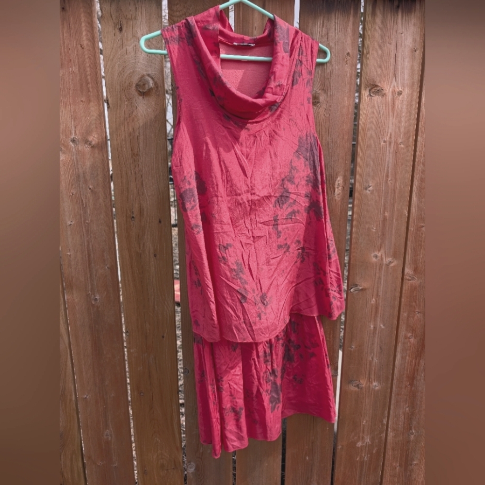 Femme Fatale Silk Sleeveless Dress Pink with Black Detail